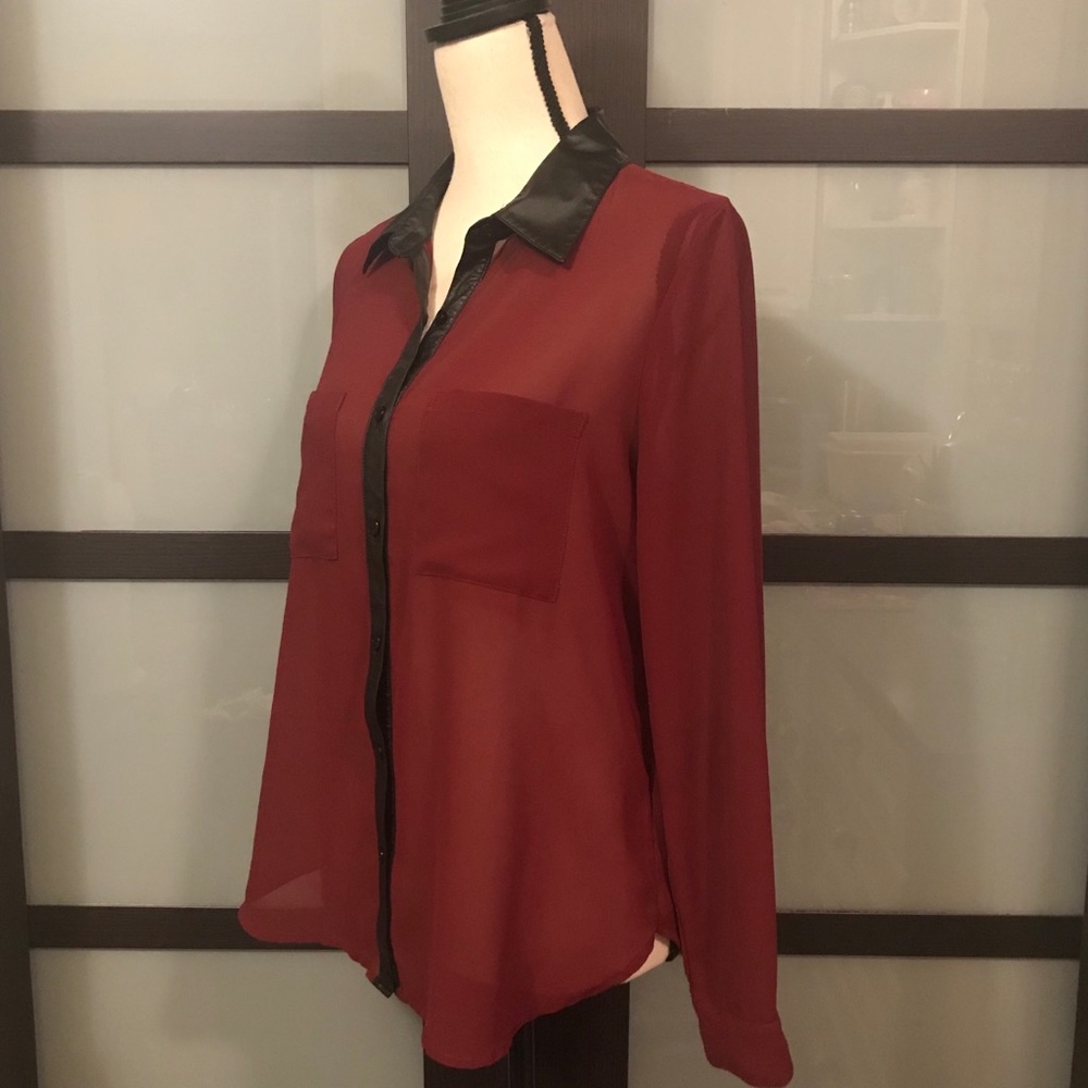Sheer Button-Up, Leather Collar